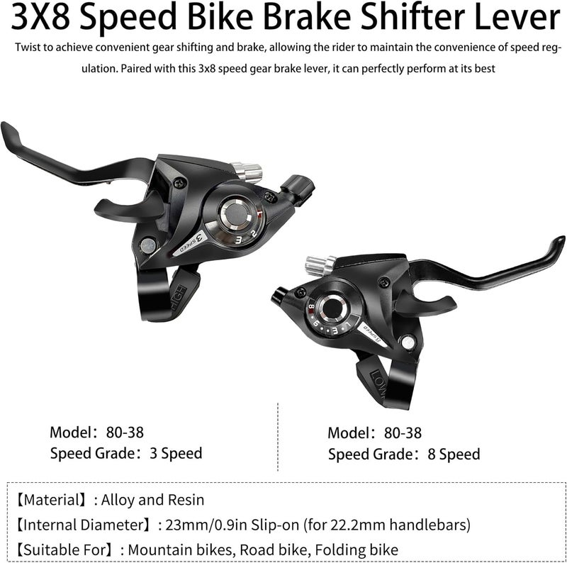 PATHGNAR Bike Shifter 24 Speed Brake and Shift Lever with Gear Indicator and V Brake Cable for Mountain Road Bicycle - Image 2